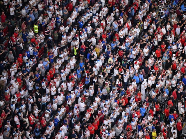 Football fans have been told to behave themselves by Hampshire police during Euro 2024 matches. Pictured are supporters during the FIFA World Cup Qatar 2022 quarter final match between England and France at Al Bayt Stadium, Qatar. Picture: Matthias Hangst/Getty Images.