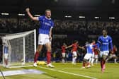 Conor Shaughnessy celebrates his history-making goal against Barnsley in April. Picture: Jason Brown/ProSportsImages