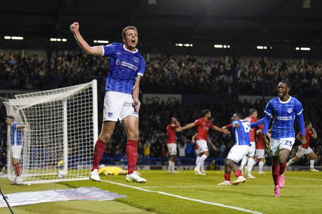 Conor Shaughnessy celebrates his history-making goal against Barnsley in April. Picture: Jason Brown/ProSportsImages