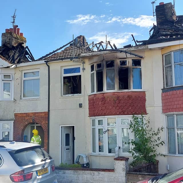 An explosion alerted neighbours to the fire as it spread throughout the street. The roof collapsed in a property but nobody was hurt.
