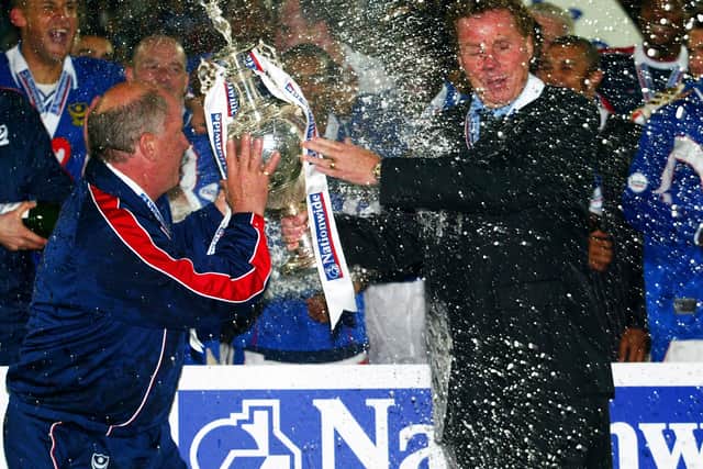 Harry Redknapp, right, with Jim Smith join in with the 2002-03 title celebrations