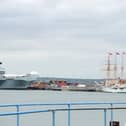 CNS Esmeralda docked in Portsmouth on Monday, July 1, 2024. She was met with protestors who said the Chilean ship was a "torture centre" used by Augusto Pinochet to execute people. The ship is used in an ambassadorial role by the South American nation. Picture: Sarah Standing (010724-1515)