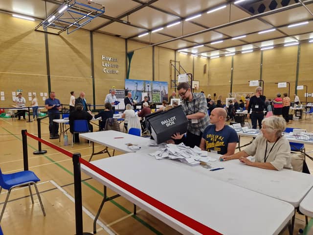 Ballot boxes have arrived at Havant for the General Election 2024 marking the start of the count. 