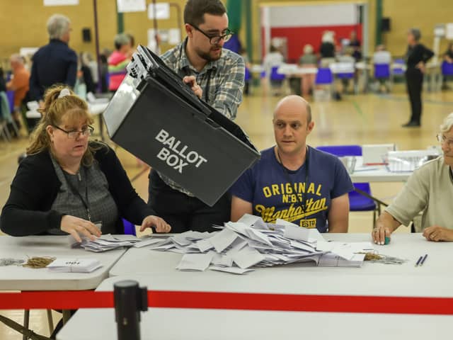 Ballot boxes at Havant General Election 