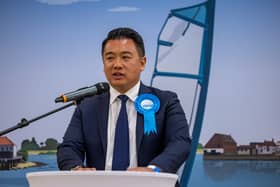 Conservative candidate Alan Mak speaking after his victory at Havant. Picture: Mike Cooter (050724)