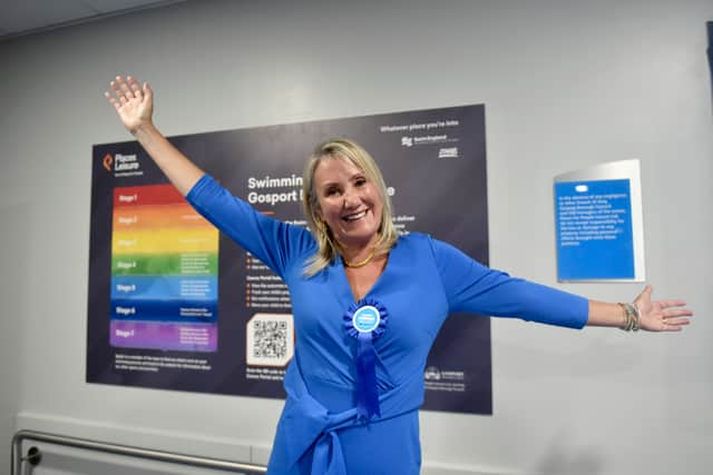 Dame Caroline Dinenage after retaining her Gosport seat at the General Election. Picture: Sarah Standing