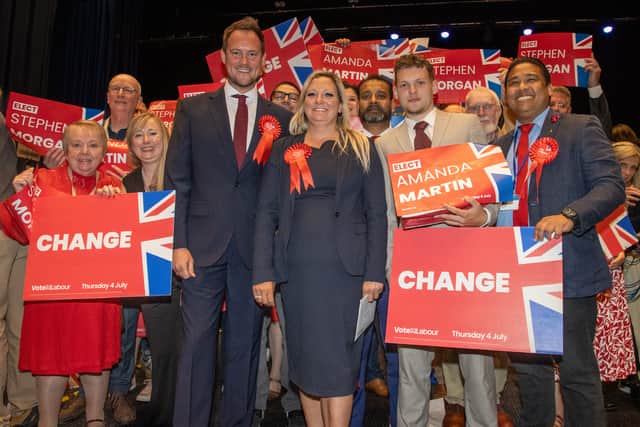 Pictured - Portsmouth turns red as Stephen Morgan and Amanda Martin secure Portsmouth South and Portsmouth North. Photos by Alex Shute