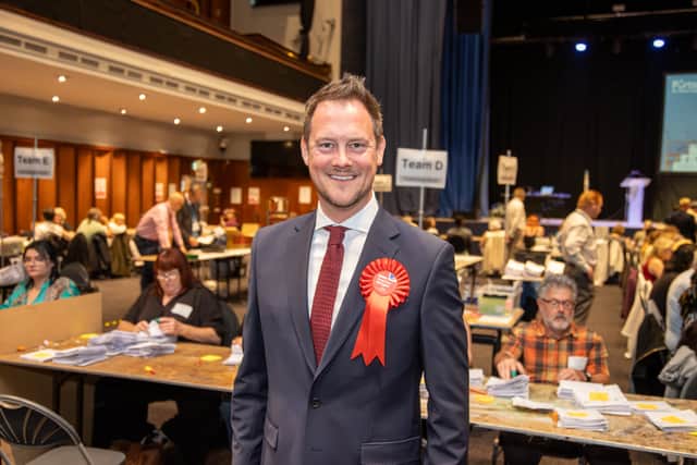 Pictured - Stephen Morgan is crowned Labour MP for Portsmouth South with a large majority. Photos by Alex Shute