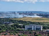 The scene of the Tipner fire from Portsdown Hill