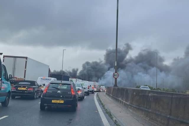 Dramatic image show the scale of the smoke which drifted across the M275 this morning