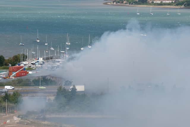 Smoke covering the M275 following a huge fire in Tipner