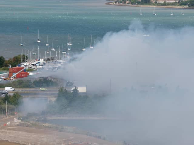 Smoke covering the M275 following a huge fire in Tipner this morning