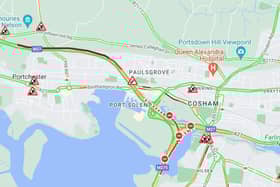 Severe delays of 18 minutes and delays easing on M27 Eastbound between J10 (A32) Wickham Road (Wickham) and J12 M275 (Portsmouth).