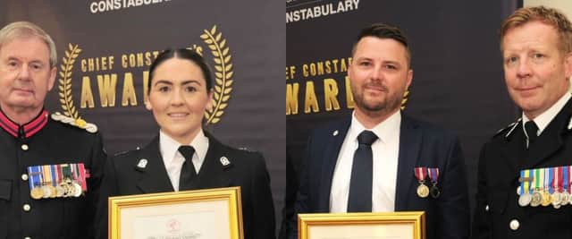 PC Sara Hopes and PS James Cole were presented with the RHS Certificate of Commendation by chief constable Scott Chilton and vice lord-lieutenant of Hampshire colonel Charles Ackroyd