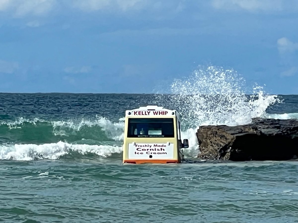 Dramatic RNLI coastguard footage shows rescue mission as ice cream van is swept out to sea