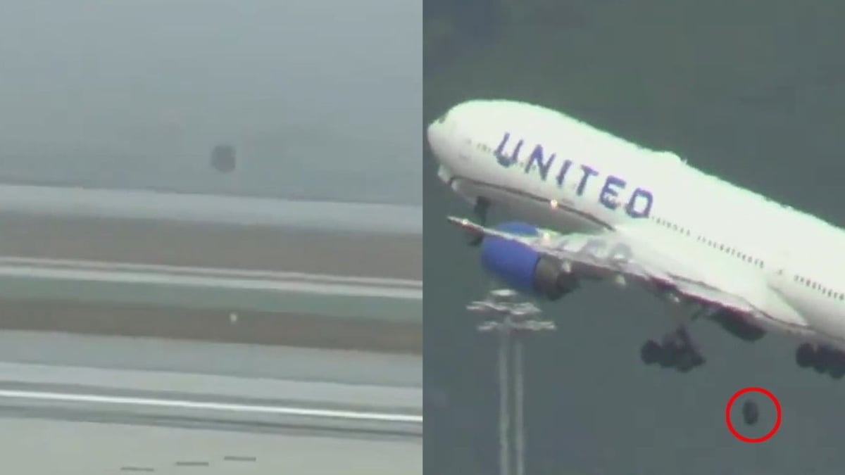 Shocking moment plane wheel bounces on runway after dropping from Boeing mid-take off in second time in months