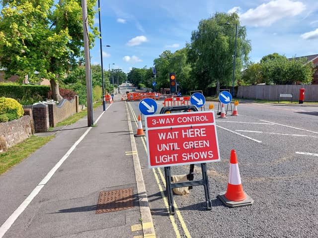 Temporary traffic lights have been put in place following a burst water main in London Road, Waterlooville.