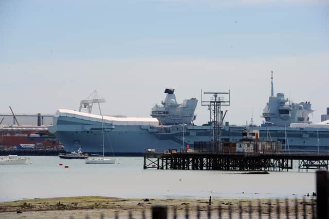 HMS Prince of Wales at Portsmouth Naval Base. Picture: Sarah Standing (110724-1766)