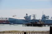 HMS Prince of Wales at Portsmouth Naval Base. The huge aircraft carrier was finally turned around after previous cancellations. Picture: Sarah Standing (110724-1766)