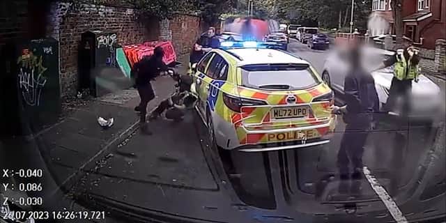 Police officer is stabbed in the neck in unprovoked attack.