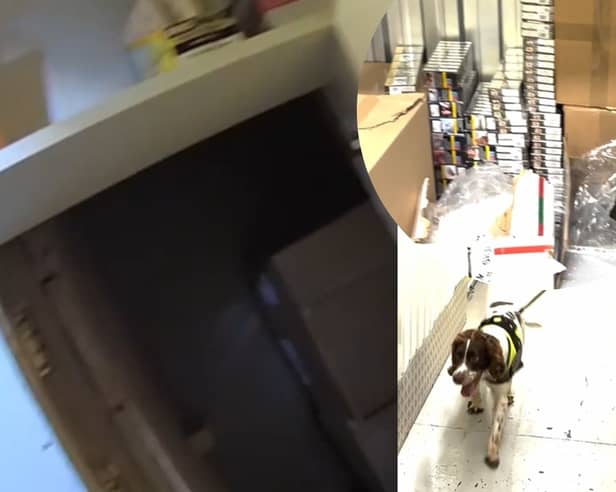 Police sniffer dog finds secret hidden room packed with illicit tobacco belonging to criminal gang