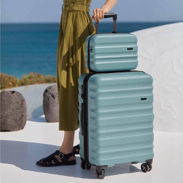 Antler luggage, such as the large suitcase at the bottom, is on sale during Amazon Prime Day