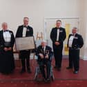 George Chandler presenting photograph to the HMS Sultan mess. A ceremony was held at the Gosport base for Blind Veterans UK.