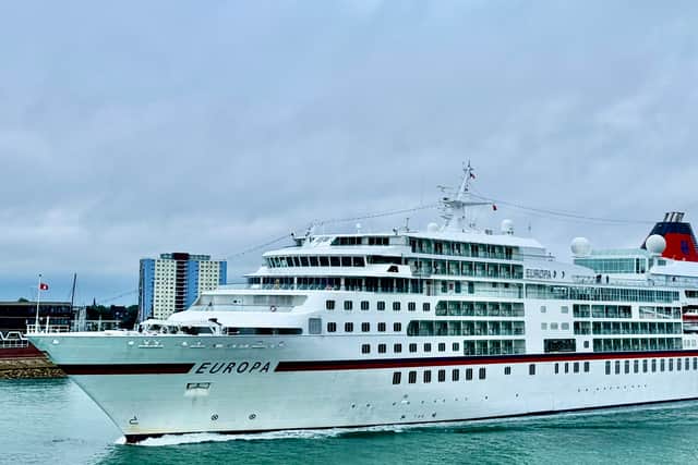 MS Europa sailing past Portsmouth on July 22 as Hapag Lloyd vessel visits Port on cruise call.