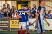 Pompey triallist Sean Patton celebrates his goal against Hawks on Friday night. Pic: Alex Shute.
