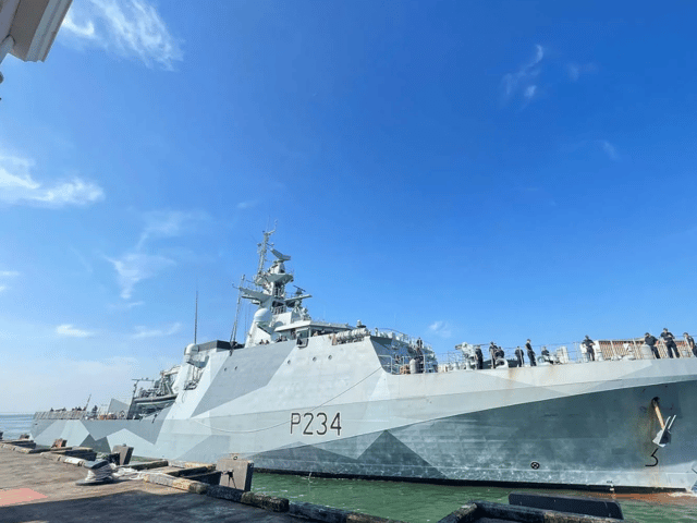 HMS Spey has returned to Malaysia to work alongside the nation's navy. The Portsmouth-based River-class offshore patrol vessel previously visited the country in February on a diplomatic security mission across Southeast Asia. Pictured is the ship and her crew alongside Penang in February 2024.