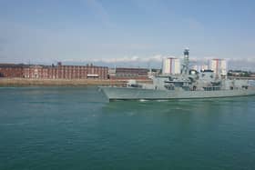Royal Navy Type 23 frigate sailing from Portsmouth on the morning of July 24. Pictured is the Plymouth-based warship sailing past The Round Tower in Southsea.