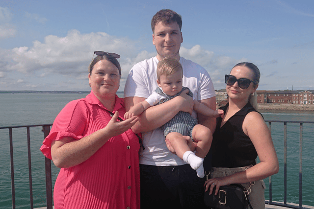 The family of Peter Jarvie - deployed on HMS Richmond - who gathered at The Round Tower to say goodbye after his visit to Portsmouth. From left: Stacey McKnight, Liam Jarvie, Teddy Dorsett (aged seven months) and Lily McKnight.
