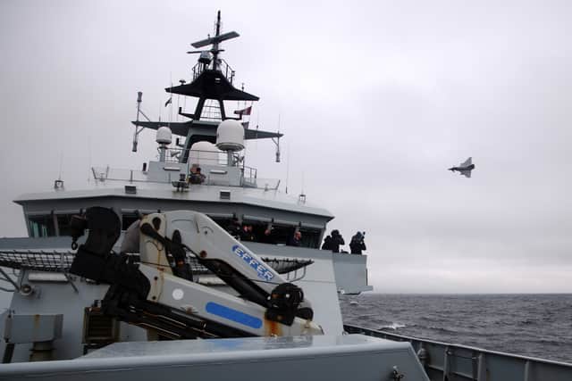HMS Mersey, a River-class offshore patrol vessel, has been in Falmouth for eight months for maintenance and upgrades. Pictured is the warship arriving in Estonia on March 23, 2023, during their operations in the Baltic Sea.