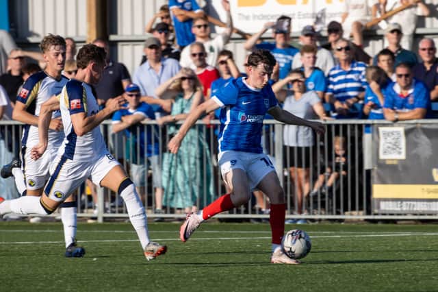 Harry Clout in action for Pompey against the Hawks in pre-season. Picture: Alex Shute
