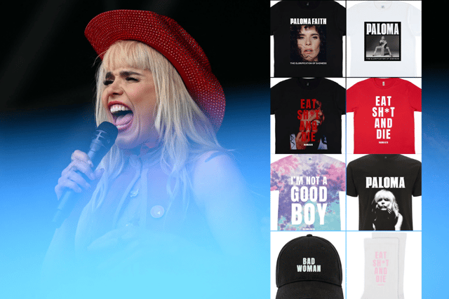 Some of the possible merchandise options that could be available to buy at Camp Bestival Dorset ahead of Paloma Faith's headline performance on Saturday (Credit: Getty Images/Paloma Faith store.)