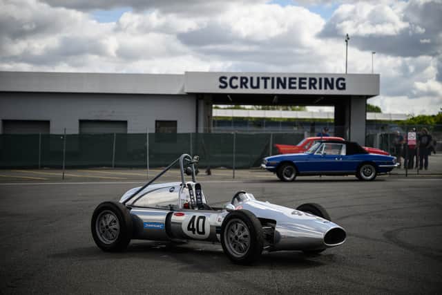 A 1960 Deep Sanderson FJ is seen in the paddock area during the Silverstone Festival at Silverstone race circuit on August 25, 2023 in Northampton, England.