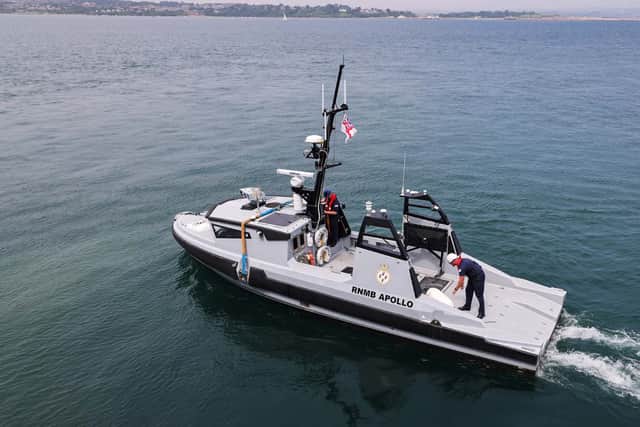 Royal Navy Motor Boat Apollo, an un-crewed surface vessel, was successfully tested in Weymouth bay, with the Royal Navy reporting "impressive" results.