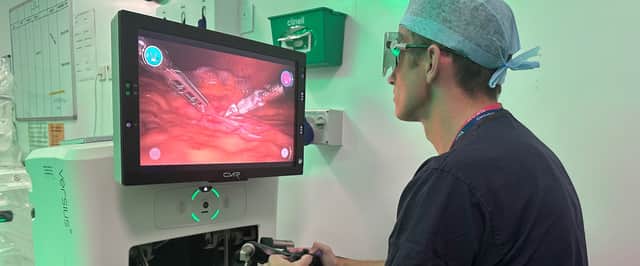 UHS surgeon Ewan Brownlee operating Versius Robot as seven-year-old becomes the first patient in the UK to undergo robotic surgery for a kidney condition.
Photo: Southampton Children's Hospital/PA Wire