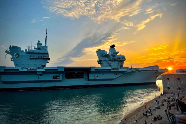HMS Queen Elizabeth sailing home to Portsmouth on July 30.