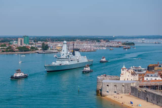 HMS Dauntless is set to join Exercise Strike Warrior alongside HMS Prince of Wales. The destroyer left Portsmouth on October 5. Pictured is a previous picture of the ship departing on August 1.