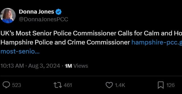 Donna Jones sharing a link to the statement on X, formerly known as Twitter.