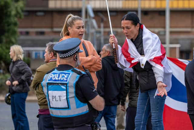 Anti-immigration protest formed near the UK Border Agency Building in Portsmouth. Picture: Mike Cooter (070824)