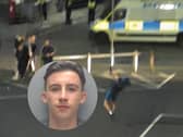 Cole Stewart, 18, who was caught on CCTV “celebrating” after throwing bricks at police officers has been convicted.