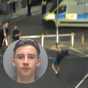 Cole Stewart, 18, who was caught on CCTV “celebrating” after throwing bricks at police officers has been convicted.