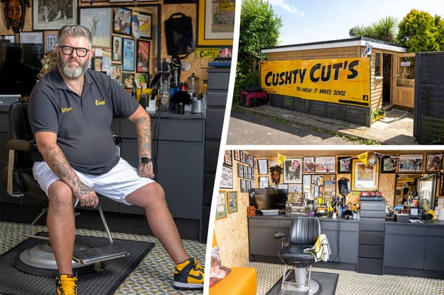 Nathan Scotford's backyard cabin which he built to run his barber shop after the costs of his high street shop soared.