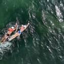 Gerrard Gosens, 54, trains in preparation for his channel crossing swim alongside guide swimmer.