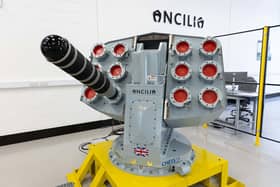The prototype of Ancilia with a dummy decoy round loaded. The weapons system is due to be fitted to Type 26, 31 and 45 warships.