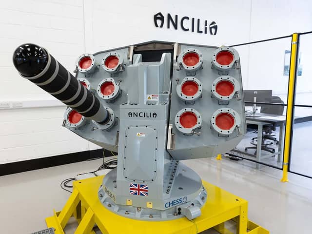 The prototype of Ancilia with a dummy decoy round loaded. The weapons system is due to be fitted to Type 26, 31 and 45 warships.