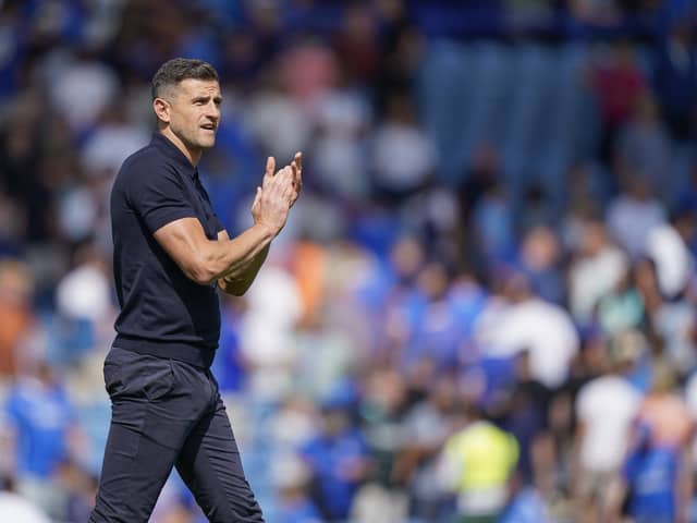 Pompey boss John Mousinho after today's 0-0 draw with Luton Town. Pic: Jason Brown/ProSportsImages