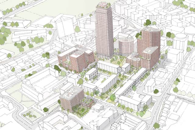 An artist's impression of what the area, previously occupied by the Horatia and Leamington blocks, will look like as part of the Somers Orchard project